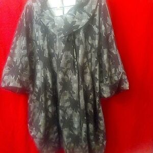 Comfy USA WOMENS SWING JACKET,BLACK AND GREY WITH BLACK FLORAL PATTERN